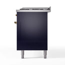 ILVE 60-Inch Nostalgie II Propane Gas Dual Fuel Range with 9 Burners, Griddle and Triple Glass Door Oven in Midnight Blue with Brass Trim (UP60FNMPMBGLP)