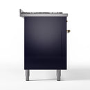 ILVE 60-Inch Nostalgie II Natural Gas Dual Fuel Range with 9 Burners, Griddle and Triple Glass Door Oven in Midnight Blue with Brass Trim (UP60FNMPMBG)