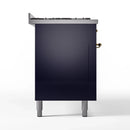 ILVE 60-Inch Nostalgie II Propane Gas Dual Fuel Range with 9 Burners, Griddle and Triple Glass Door Oven in Midnight Blue with Brass Trim (UP60FNMPMBGLP)