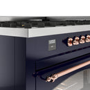 ILVE 60-Inch Nostalgie II Propane Gas Dual Fuel Range with 9 Burners, Griddle and Triple Glass Door Oven in Midnight Blue with Copper Trim (UP60FNMPMBPLP)