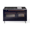 ILVE 60-Inch Nostalgie II Propane Gas Dual Fuel Range with 9 Burners, Griddle and Triple Glass Door Oven in Midnight Blue with Copper Trim (UP60FNMPMBPLP)