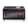 ILVE 60-Inch Nostalgie II Noblesse Natural Gas Dual Fuel Range   in Midnight Blue with Copper Trim (UN60FNMPMBP)