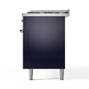 ILVE 60-Inch Nostalgie II Natural Gas Dual Fuel Range with 9 Burners, Griddle and Triple Glass Door Oven in Midnight Blue with Copper Trim (UP60FNMPMBP)
