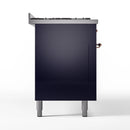 ILVE 60-Inch Nostalgie II Natural Gas Dual Fuel Range with 9 Burners, Griddle and Triple Glass Door Oven in Midnight Blue with Copper Trim (UP60FNMPMBP)