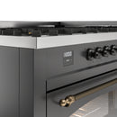 ILVE 60-Inch Nostalgie II Natural Gas Dual Fuel Range with 9 Burners, Griddle and Triple Glass Door Oven in Matte Graphite with Bronze Trim (UP60FNMPMGB)