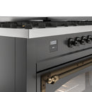 ILVE 60-Inch Nostalgie II Noblesse Propane Gas Dual Fuel Range with 9 Sealed Burners, Griddle, Triple Glass Door Oven in Matte Graphite with Bronze Trim (UN60FNMPMGBLP)