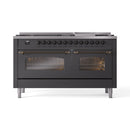 ILVE 60-Inch Nostalgie II Propane Gas Dual Fuel Range with 9 Burners, Griddle and Triple Glass Door Oven in Matte Graphite with Bronze Trim (UP60FNMPMGBLP)