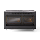 ILVE 60-Inch Nostalgie II Noblesse Natural Gas Dual Fuel Range   in Matte Graphite with Bronze Trim (UN60FNMPMGB)