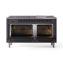 ILVE 60-Inch Nostalgie II Natural Gas Dual Fuel Range with 9 Burners, Griddle and Triple Glass Door Oven in Matte Graphite with Bronze Trim (UP60FNMPMGB)