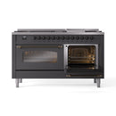ILVE 60-Inch Nostalgie II Natural Gas Dual Fuel Range with 9 Burners, Griddle and Triple Glass Door Oven in Matte Graphite with Bronze Trim (UP60FNMPMGB)