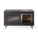 ILVE 60-Inch Nostalgie II Noblesse Natural Gas Dual Fuel Range   in Matte Graphite with Bronze Trim (UN60FNMPMGB)