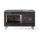 ILVE 60-Inch Nostalgie II Propane Gas Dual Fuel Range with 9 Burners, Griddle and Triple Glass Door Oven in Matte Graphite with Bronze Trim (UP60FNMPMGBLP)