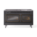 ILVE 60-Inch Nostalgie II Noblesse Natural Gas Dual Fuel Range   in Matte Graphite with Bronze Trim (UN60FNMPMGB)