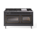 ILVE 60-Inch Nostalgie II Noblesse Natural Gas Dual Fuel Range   in Matte Graphite with Burnished Bronze Trim (UN60FNMPMGB)