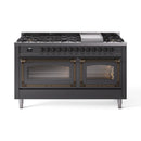 ILVE 60-Inch Nostalgie II Noblesse Natural Gas Dual Fuel Range   in Matte Graphite with Bronze Trim (UN60FNMPMGB)