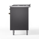 ILVE 60-Inch Nostalgie II Natural Gas Dual Fuel Range with 9 Burners, Griddle and Triple Glass Door Oven in Matte Graphite with Bronze Trim (UP60FNMPMGB)