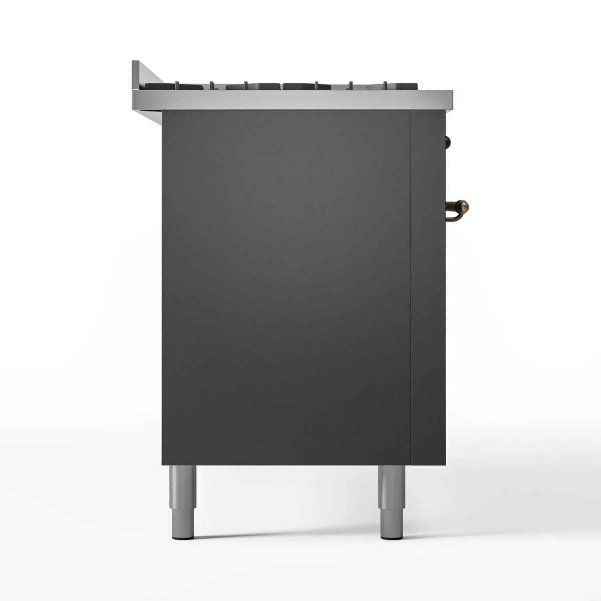 Matte graphite range back side view with bronze handle detail
