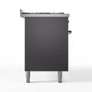 ILVE 60-Inch Nostalgie II Natural Gas Dual Fuel Range with 9 Burners, Griddle and Triple Glass Door Oven in Matte Graphite with Bronze Trim (UP60FNMPMGB)