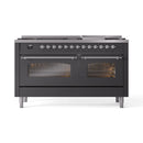 ILVE 60-Inch Nostalgie II Natural Gas Dual Fuel Range with 9 Burners, Griddle and Triple Glass Door Oven in Matte Graphite with Chrome Trim (UP60FNMPMGC)