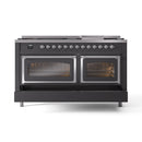 ILVE 60-Inch Nostalgie II Noblesse Natural Gas Dual Fuel Range   in Matte Graphite with Chrome Trim (UN60FNMPMGC)