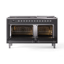 ILVE 60-Inch Nostalgie II Propane Gas Dual Fuel Range with 9 Burners, Griddle and Triple Glass Door Oven in Matte Graphite with Chrome Trim (UP60FNMPMGCLP)