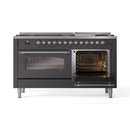 ILVE 60-Inch Nostalgie II Propane Gas Dual Fuel Range with 9 Burners, Griddle and Triple Glass Door Oven in Matte Graphite with Chrome Trim (UP60FNMPMGCLP)