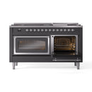 ILVE 60-Inch Nostalgie II Noblesse Natural Gas Dual Fuel Range   in Matte Graphite with Chrome Trim (UN60FNMPMGC)
