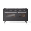 ILVE 60-Inch Nostalgie II Propane Gas Dual Fuel Range with 9 Burners, Griddle and Triple Glass Door Oven in Matte Graphite with Chrome Trim (UP60FNMPMGCLP)