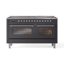 ILVE 60-Inch Nostalgie II Natural Gas Dual Fuel Range with 9 Burners, Griddle and Triple Glass Door Oven in Matte Graphite with Chrome Trim (UP60FNMPMGC)