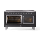 ILVE 60-Inch Nostalgie II Noblesse Propane Gas Dual Fuel Range with 9 Sealed Burners, Griddle, Triple Glass Door Oven in Matte Graphite with Chrome Trim (UN60FNMPMGCLP)