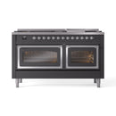 ILVE 60-Inch Nostalgie II Noblesse Natural Gas Dual Fuel Range   in Matte Graphite with Chrome Trim (UN60FNMPMGC)