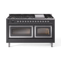 ILVE 60-Inch Nostalgie II Noblesse Natural Gas Dual Fuel Range   in Matte Graphite with Chrome Trim (UN60FNMPMGC)