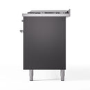 ILVE 60-Inch Nostalgie II Natural Gas Dual Fuel Range with 9 Burners, Griddle and Triple Glass Door Oven in Matte Graphite with Chrome Trim (UP60FNMPMGC)