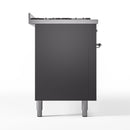 ILVE 60-Inch Nostalgie II Natural Gas Dual Fuel Range with 9 Burners, Griddle and Triple Glass Door Oven in Matte Graphite with Chrome Trim (UP60FNMPMGC)