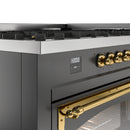ILVE 60-Inch Nostalgie II Noblesse Natural Gas Dual Fuel Range   in Matte Graphite with Brass Trim (UN60FNMPMGG)