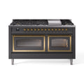 ILVE 60-Inch Nostalgie II Noblesse Natural Gas Dual Fuel Range   in Matte Graphite with Brass Trim (UN60FNMPMGG)