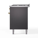 ILVE 60-Inch Nostalgie II Natural Gas Dual Fuel Range with 9 Burners, Griddle and Triple Glass Door Oven in Matte Graphite with Brass Trim (UP60FNMPMGG)
