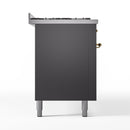 ILVE 60-Inch Nostalgie II Propane Gas Dual Fuel Range with 9 Burners, Griddle and Triple Glass Door Oven in Matte Graphite with Brass Trim (UP60FNMPMGGLP)