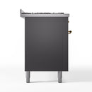 ILVE 60-Inch Nostalgie II Natural Gas Dual Fuel Range with 9 Burners, Griddle and Triple Glass Door Oven in Matte Graphite with Brass Trim (UP60FNMPMGG)