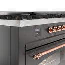 ILVE 60-Inch Nostalgie II Propane Gas Dual Fuel Range with 9 Burners, Griddle and Triple Glass Door Oven in Matte Graphite with Copper Trim (UP60FNMPMGPLP)