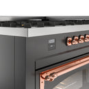 ILVE 60-Inch Nostalgie II Noblesse Propane Gas Dual Fuel Range with 9 Sealed Burners, Griddle, Triple Glass Door Oven in Matte Graphite with Copper Trim (UN60FNMPMGPLP)