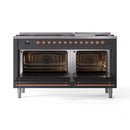 ILVE 60-Inch Nostalgie II Natural Gas Dual Fuel Range with 9 Burners, Griddle and Triple Glass Door Oven in Matte Graphite with Copper Trim (UP60FNMPMGP)