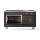 ILVE 60-Inch Nostalgie II Propane Gas Dual Fuel Range with 9 Burners, Griddle and Triple Glass Door Oven in Matte Graphite with Copper Trim (UP60FNMPMGPLP)