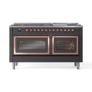 ILVE 60-Inch Nostalgie II Noblesse Natural Gas Dual Fuel Range   in Matte Graphite with Copper Trim (UN60FNMPMGP)