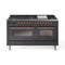 ILVE 60-Inch Nostalgie II Natural Gas Dual Fuel Range with 9 Burners, Griddle and Triple Glass Door Oven in Matte Graphite with Copper Trim (UP60FNMPMGP)