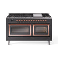 ILVE 60-Inch Nostalgie II Noblesse Natural Gas Dual Fuel Range   in Matte Graphite with Copper Trim (UN60FNMPMGP)