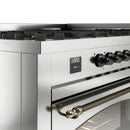 ILVE 60-Inch Nostalgie II Propane Gas Dual Fuel Range with 9 Burners, Griddle and Triple Glass Door Oven in Stainless Steel with Bronze Trim (UP60FNMPSSBLP)