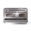 ILVE 60-Inch Nostalgie II Natural Gas Dual Fuel Range with 9 Burners, Griddle and Triple Glass Door Oven in Stainless Steel with Bronze Trim (UP60FNMPSSB)