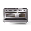 ILVE 60-Inch Nostalgie II Propane Gas Dual Fuel Range with 9 Burners, Griddle and Triple Glass Door Oven in Stainless Steel with Bronze Trim (UP60FNMPSSBLP)