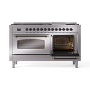 ILVE 60-Inch Nostalgie II Propane Gas Dual Fuel Range with 9 Burners, Griddle and Triple Glass Door Oven in Stainless Steel with Bronze Trim (UP60FNMPSSBLP)